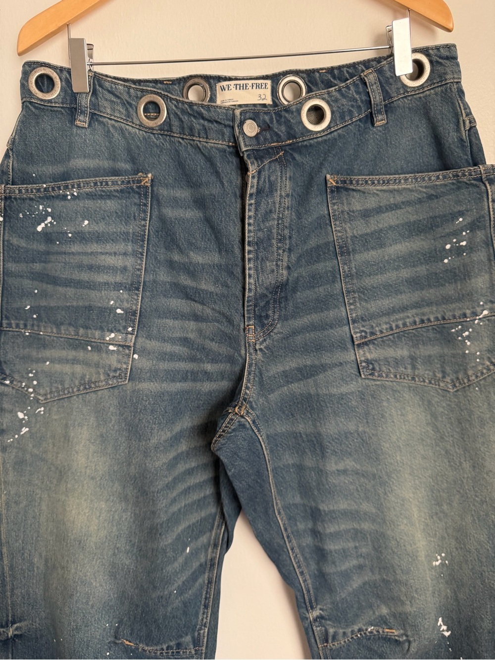 We The Free FP Moxie Mid Rise Barrel Jeans Timeless Blue Women Size 32 Wide Leg - Picture 3 of 12